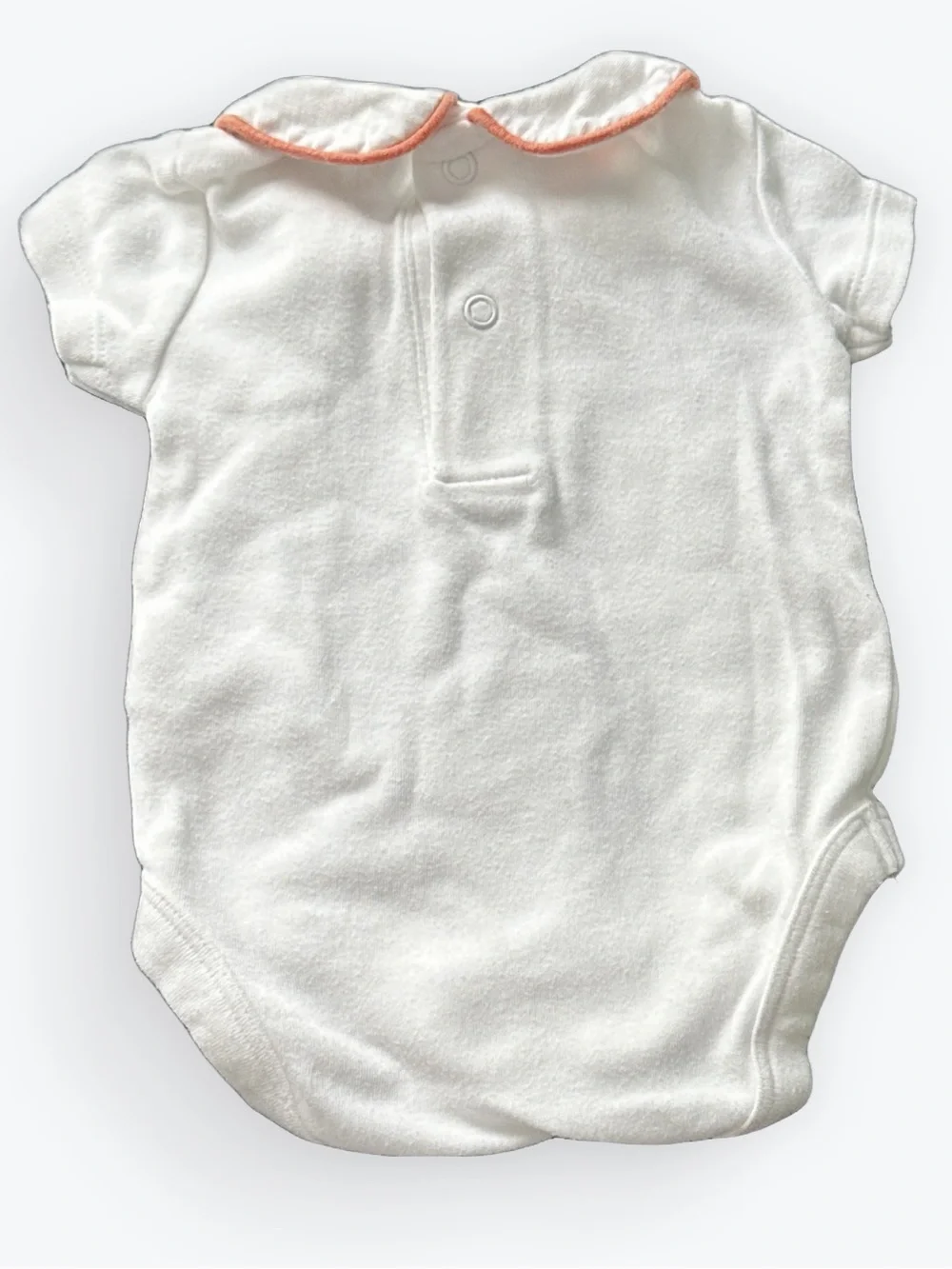 Mini Boden Coral-Trimmed Short White Unisex Layette One-Piece Bodysuit~0-3 Month